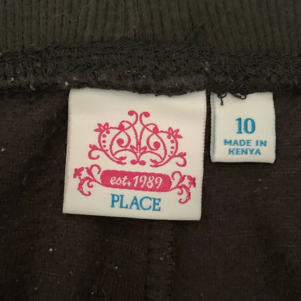 Children's Place Pants Girls Size 10 Black Fleece 1989 Place Bow Stretch Waist